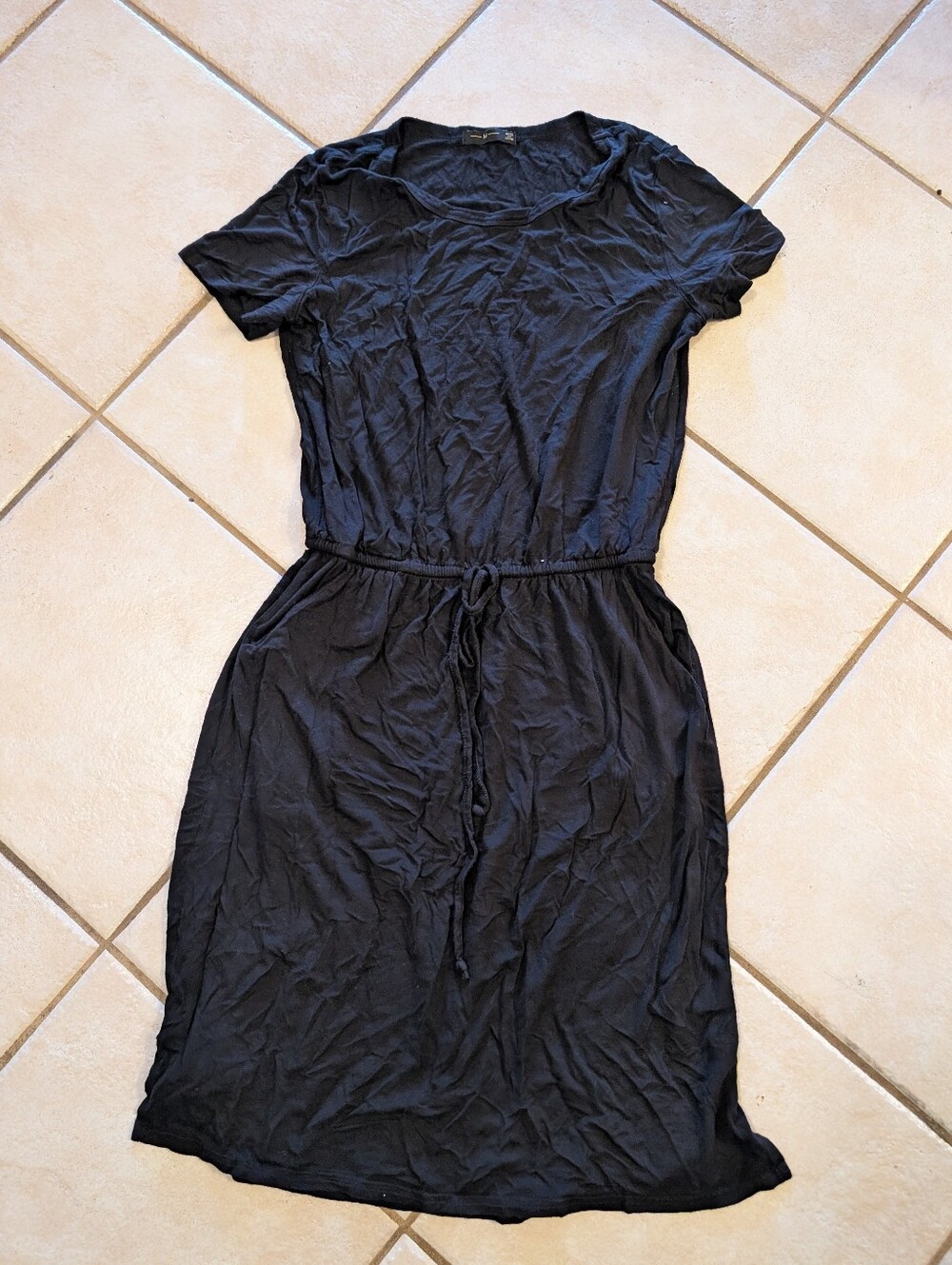 Black Elastic-Waist Midi Dress